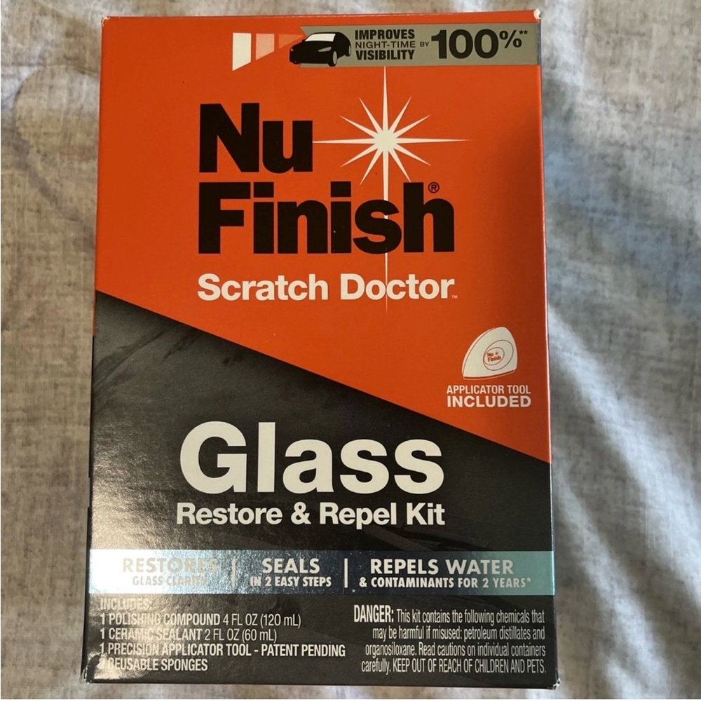Glass Restoration & Water Repellent Kit for Auto Glass, w/Polish, Seal -BNIB